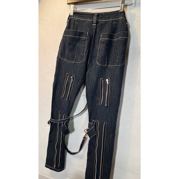 Tripp NYC Dark Blue Straight Leg Jeans with Zippers & Strap Accents - Picture 2 of 12